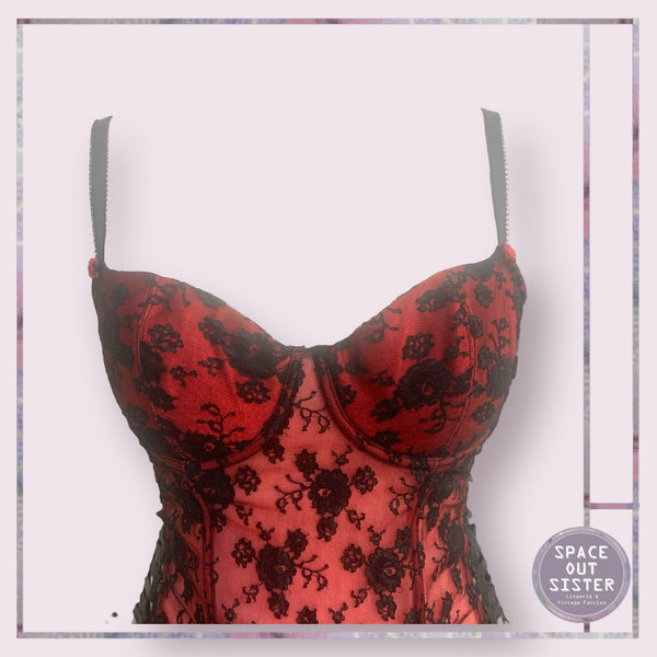 Red Black Lace Overlay Bustier