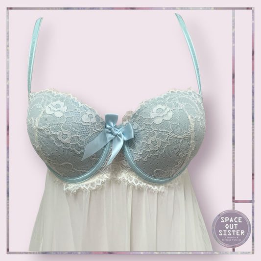 Powder Blue & White Babydoll Nightdress