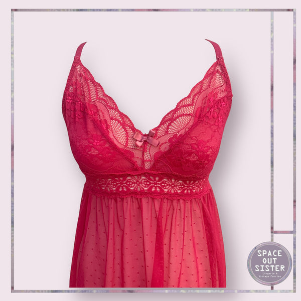 Vintage Cerise Semi Sheer Nightdress