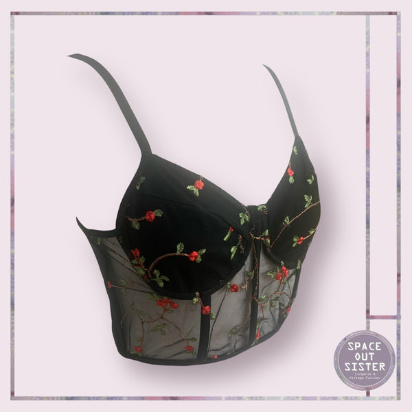 Longline Black Floral Bustier