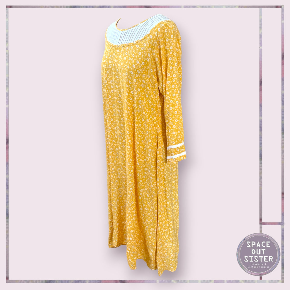 Vintage Mustard Pin Tuck Cotton Nightdress Bust 36”