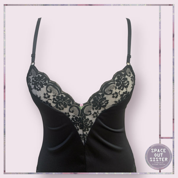 Vintage Black Satin Bodysuit