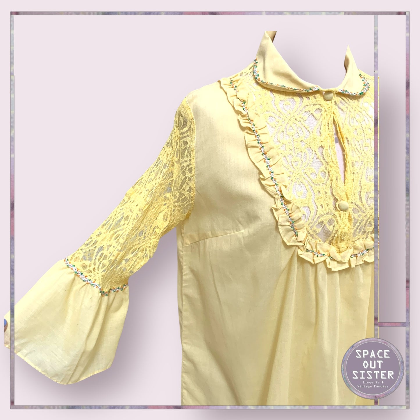 Vintage Beaded Flounce Lace Sleeve Nightdress