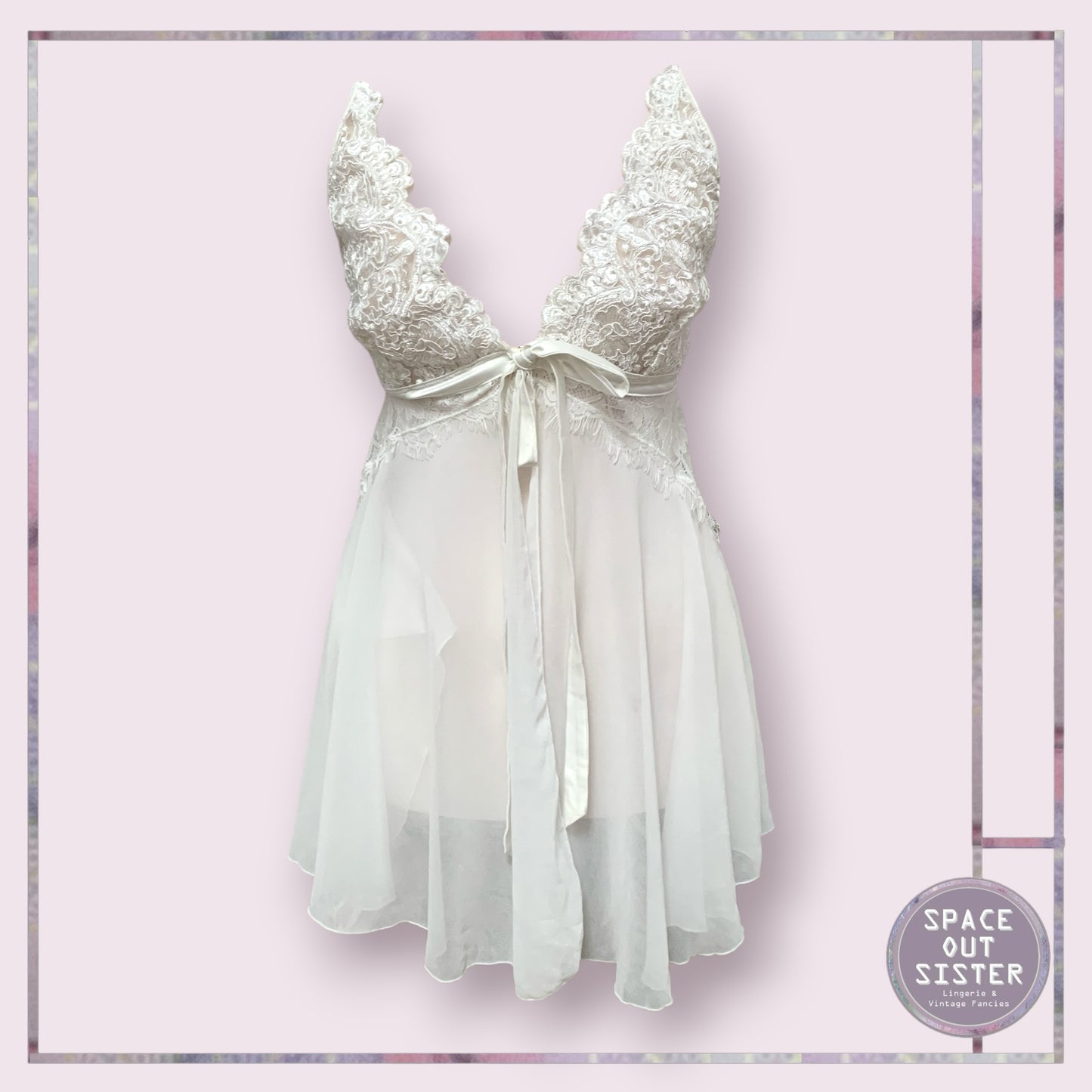 Ribbon Tie Open White Nightdress
