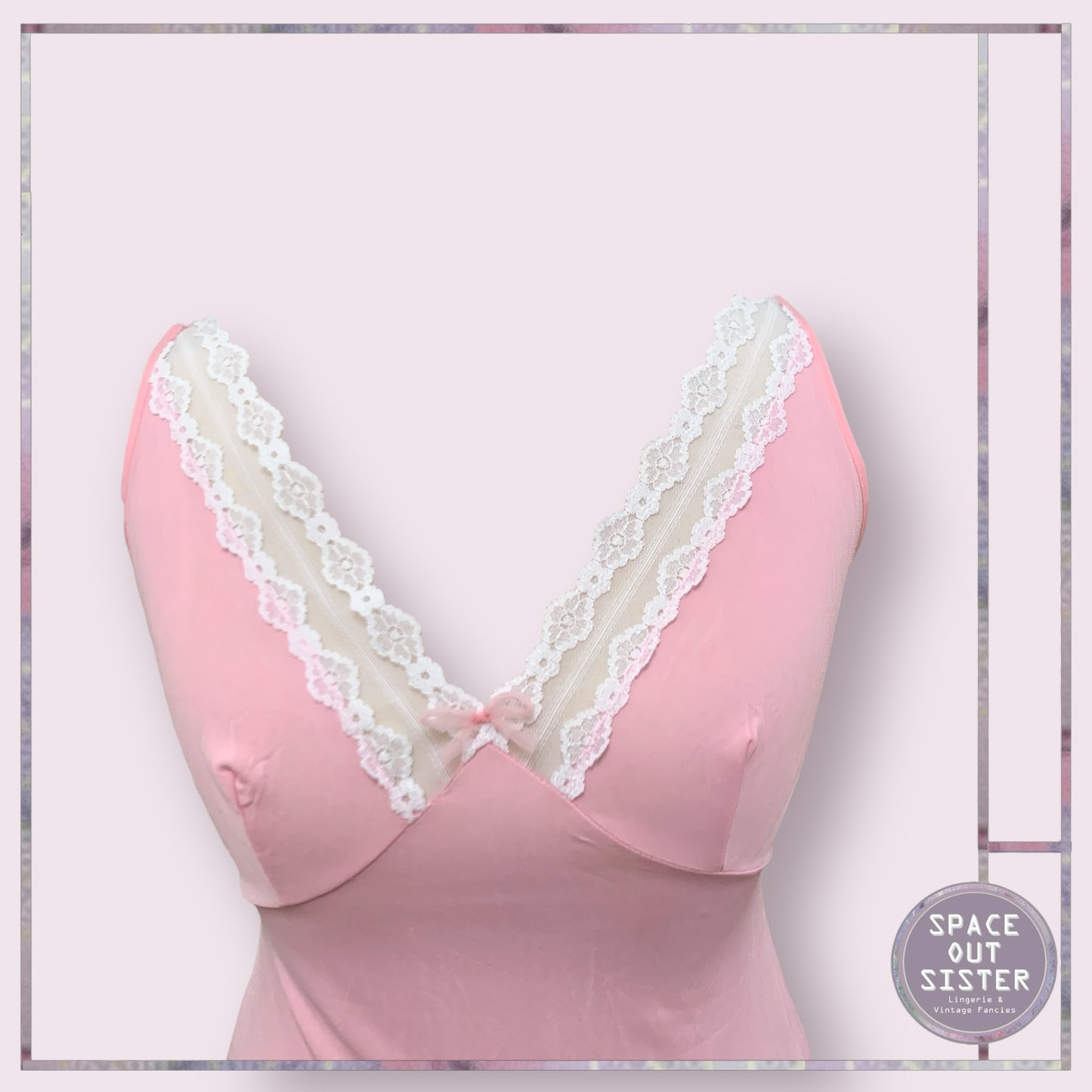 Vintage V Neck Pink & White Slip