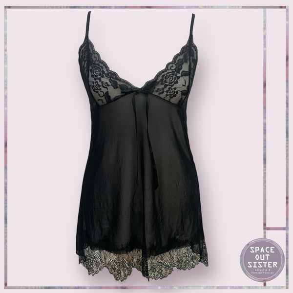 Black Lace Ribbon Tie Nightdress