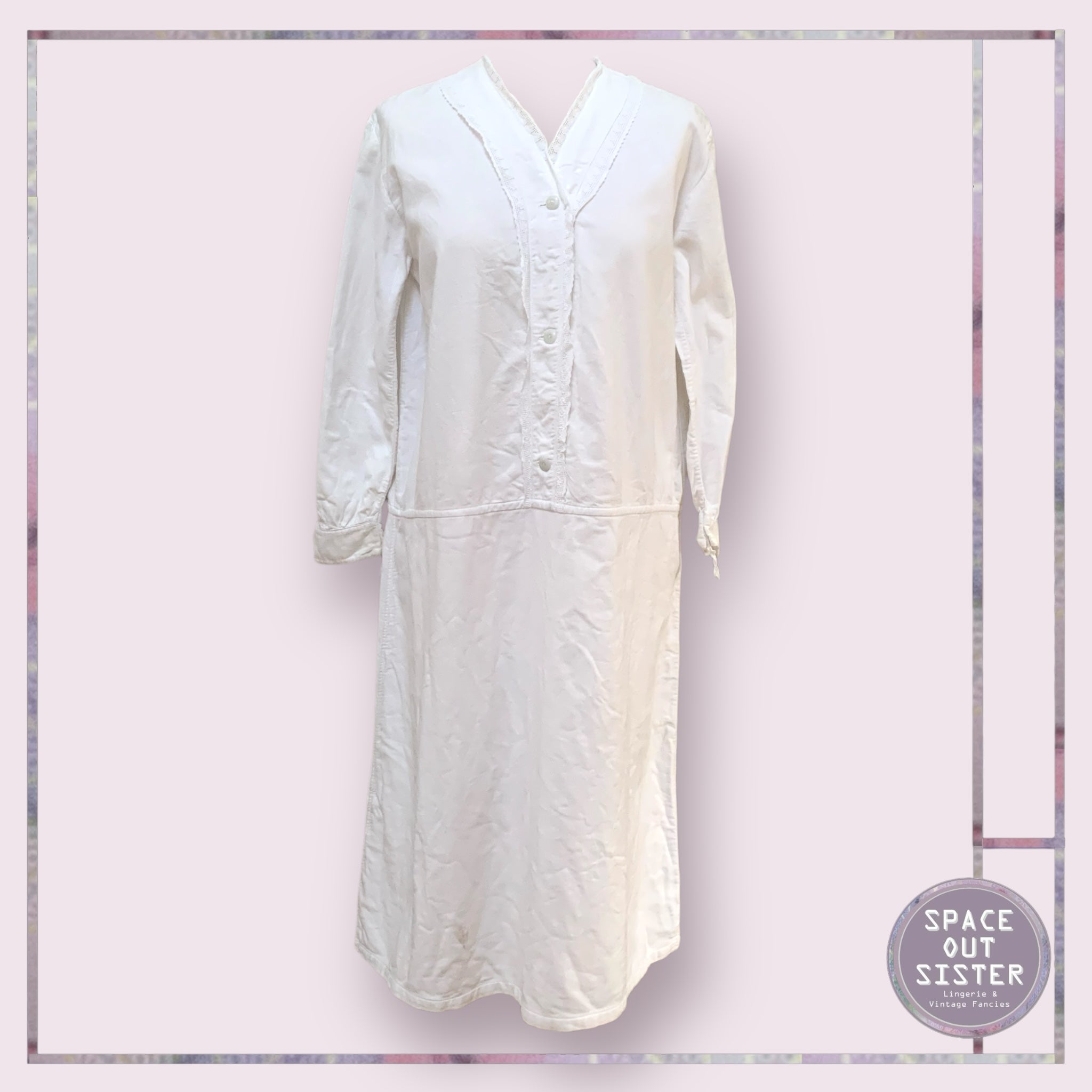 Antique Cotton Lace Neckline Nightdress
