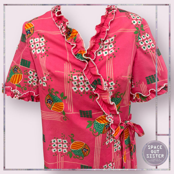 Vintage Cerise Print Short Robe