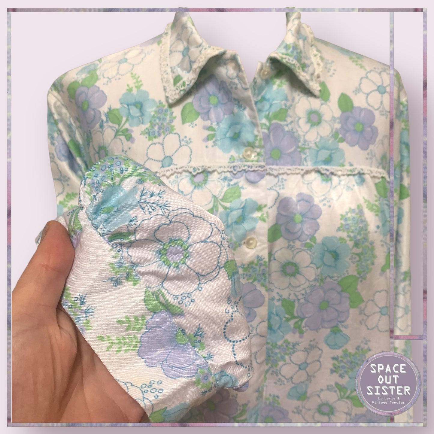 Vintage Mauve & Blue Flower Nightdress