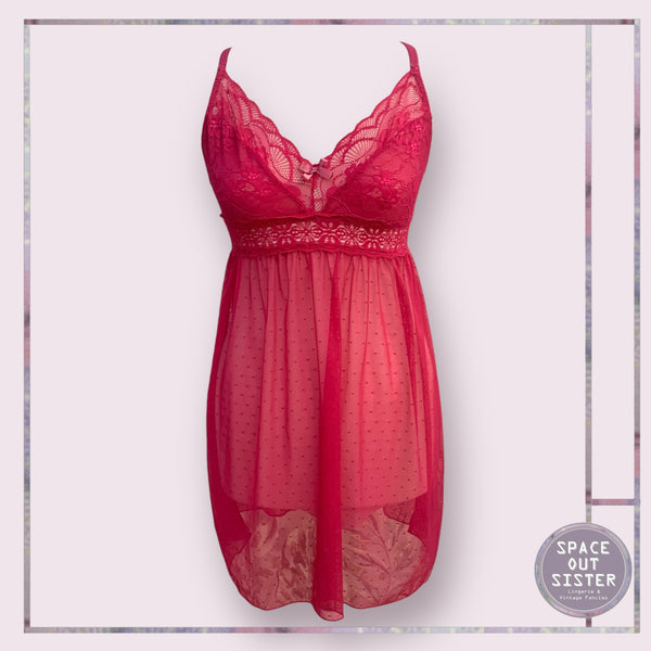 Vintage Cerise Semi Sheer Nightdress