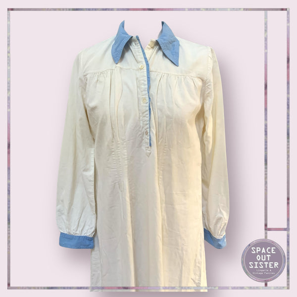 Vintage Blue Collar Cotton Nightshirt