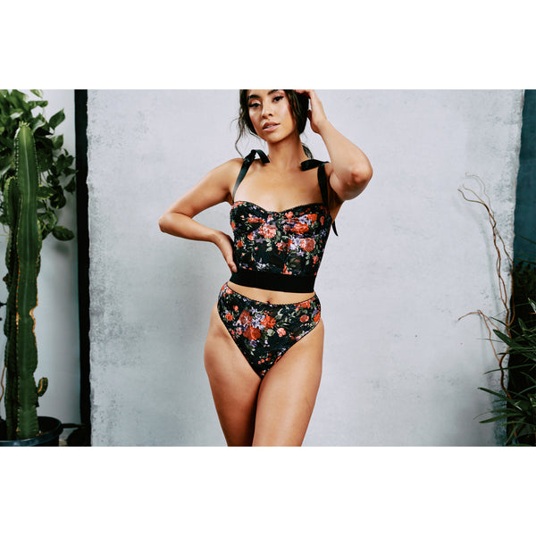 New Lace Black Floral Underwire Bustier by Kilo Brava