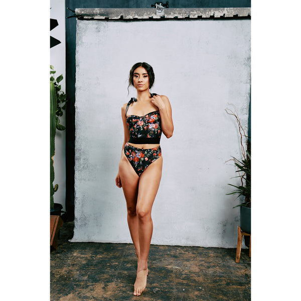 New Lace Black Floral Underwire Bustier by Kilo Brava